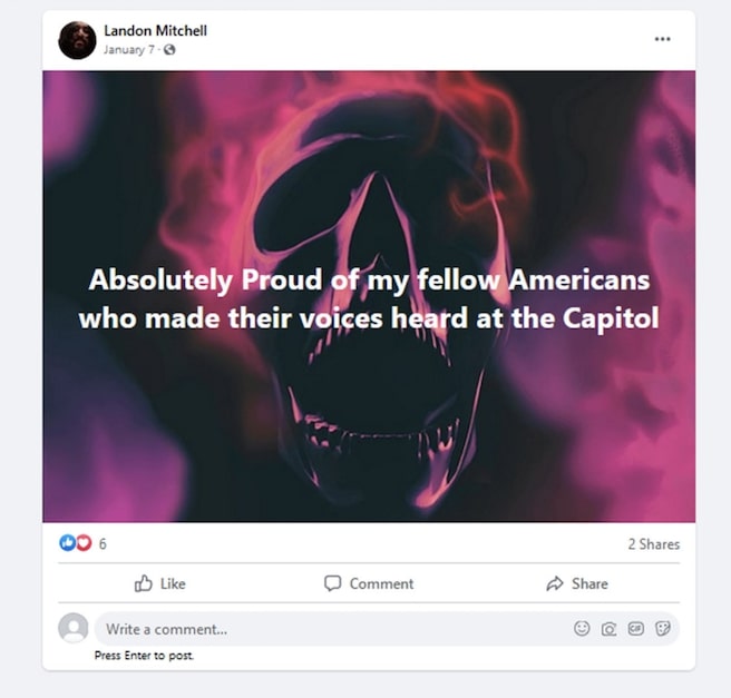 Landon Mitchell's Facebook post of a skull
