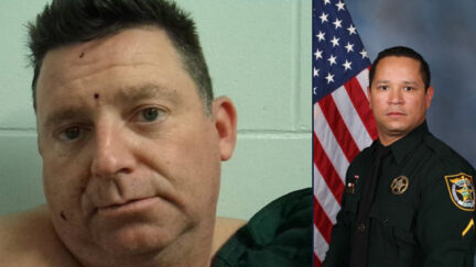 Left: Timothy Price Williams looks directly at the camera for a booking photo. He has short, dark hair and pallid skin and appears to not be wearing a shirt. Right: Corp. Ray Hamilton looks directly at the camera in an official photo. He is wearing his uniform and has short dark hair and tanned skin.