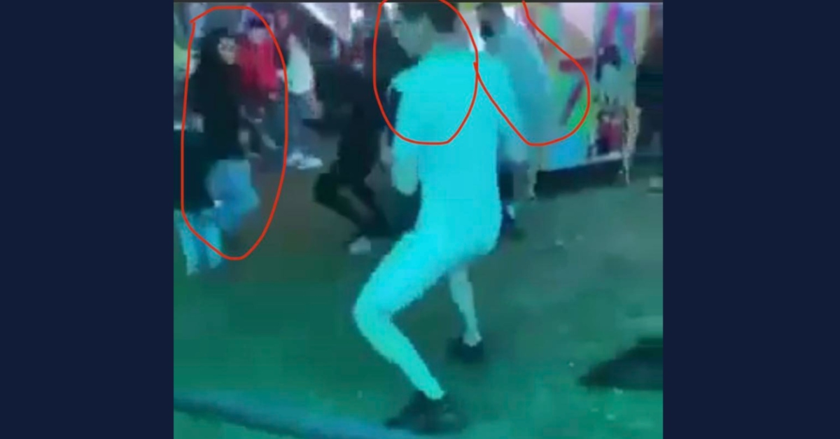 Police are looking for three people (circled here) who may know something about a shooting death at a county fair on Feb. 4, 2023. (Image: Arcadia Police Department)