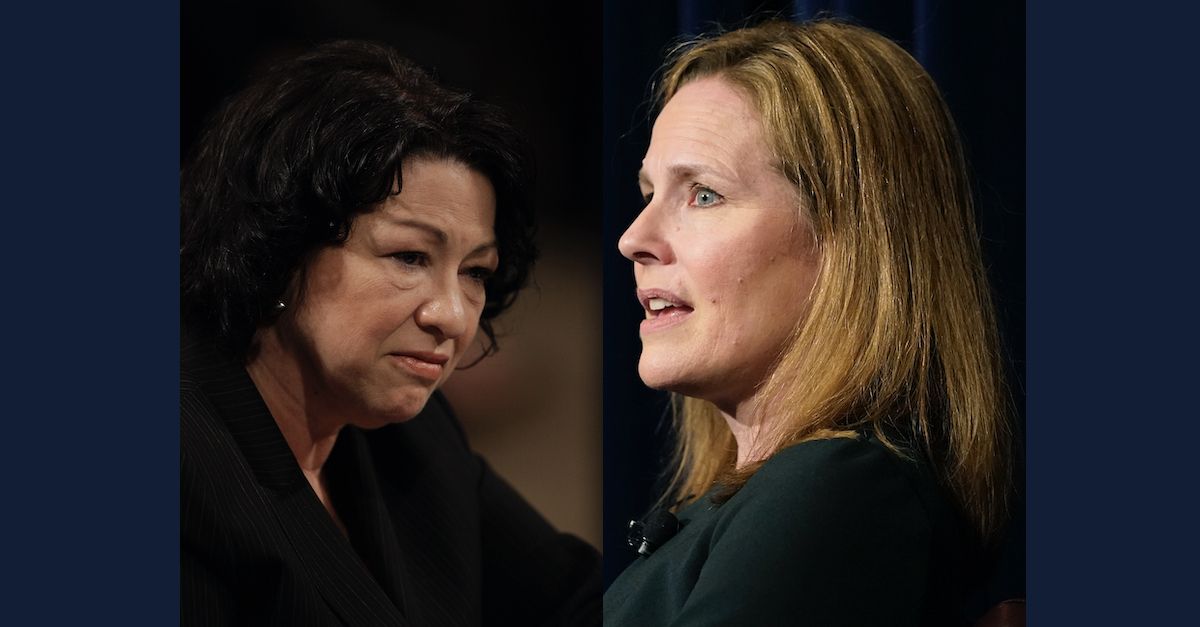 Supreme Court Justices Sonia Sotomayor (L) and Amy Coney Barrett (R)