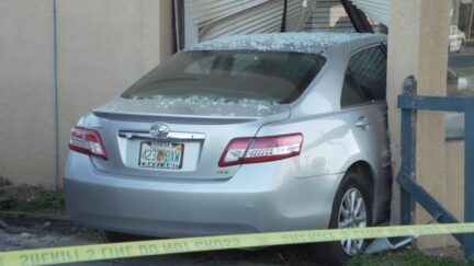 Alex Greene, 21, allegedly crashed this vehicle after carjacking it from a woman and driving at Lakeland police Capt. Eric Harper, who shot and killed him. (Screenshot: WTSP)