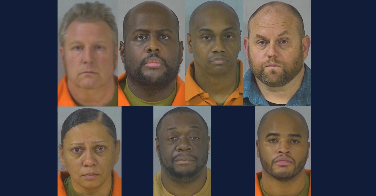 Top Row, left to right: Henrico County deputies Randy Boyer, Dwayne Bramble, Jermaine Branch, and Bradley Disse.Bottom row, left to row: Henrico County deputies Tabitha Levere, Brandon Rodgers, and Kaiyell Sanders. (Mugshots: Virginia State Police)