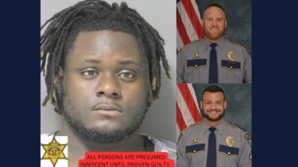 Deandre Dwayne Bessye led police on a high-speed chase, officers said. Sergeant David Poirrier (top right) and Corporal Scotty Canezaro (bottom right) died in a helicopter crash during the chase, cops said. (Mugshot of Bessye via West Baton Rouge Parish Sheriff's Office; images of Poirrier and Canezaro via Baton Rouge Police Department)