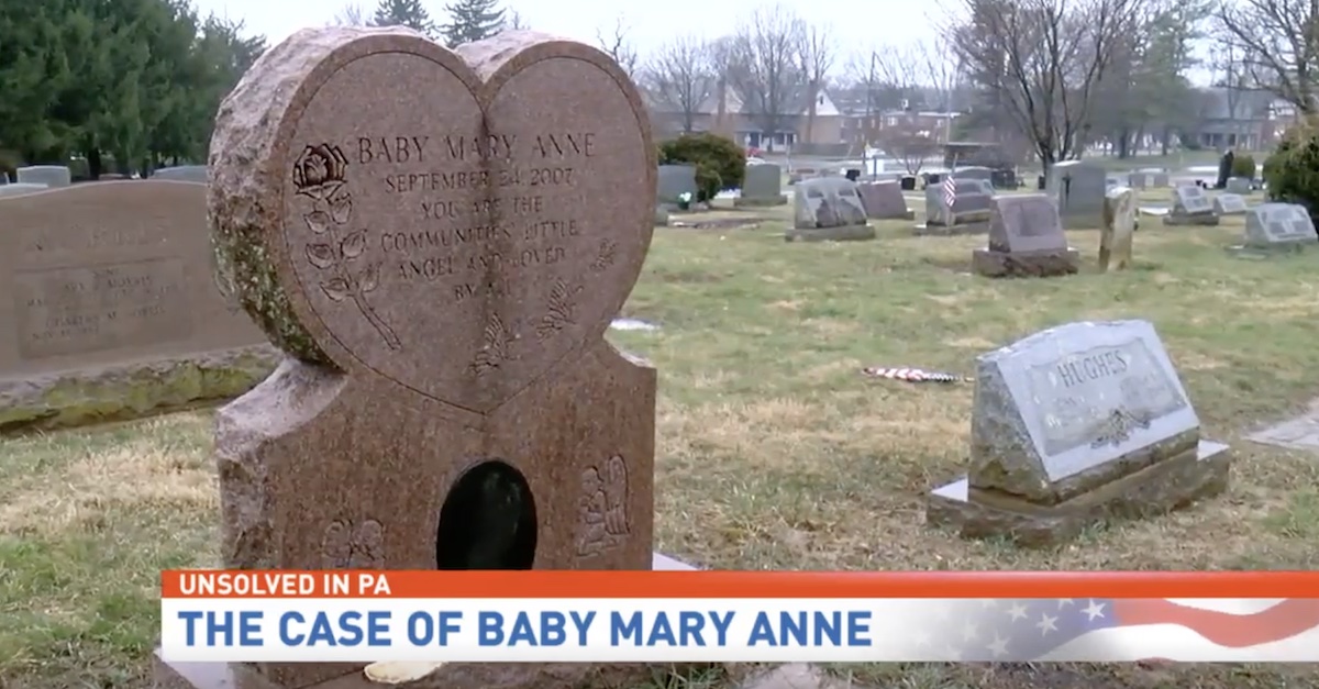 Baby Mary Anne's headstone (CBS 21 screengrab)
