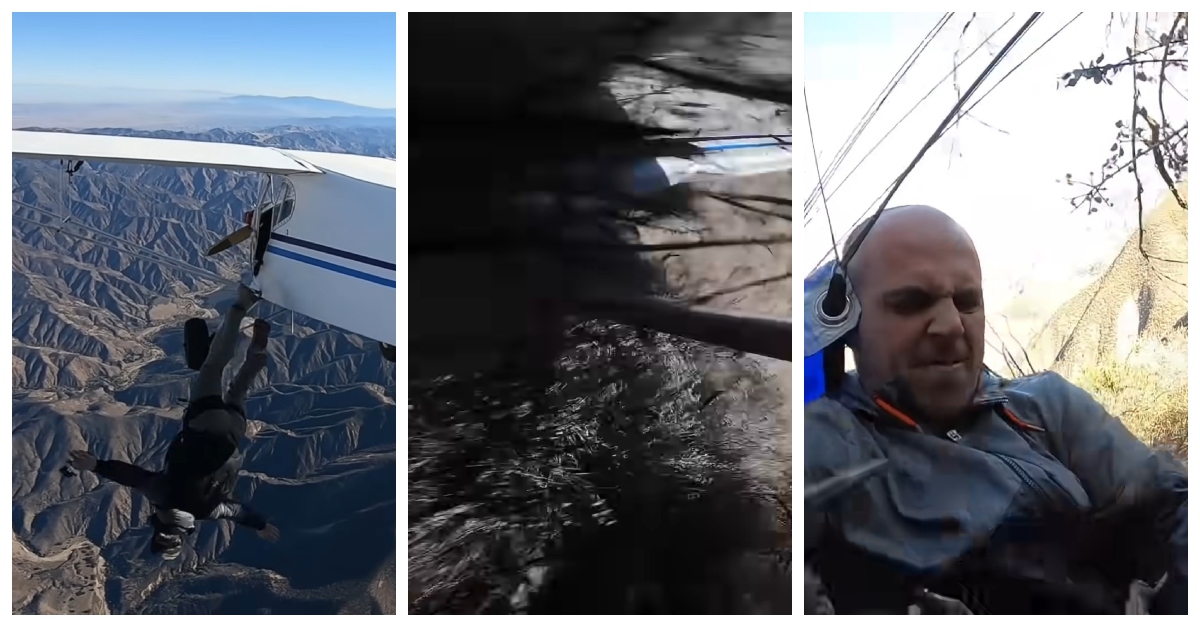 Trevor Daniel Jacob, right, filmed himself parachuting out of a solo plane in a YouTube promotion called "I Crashed My Airplane" and admitted to charges of obstructing a federal investigation into the crash. (Screenshots from the video)