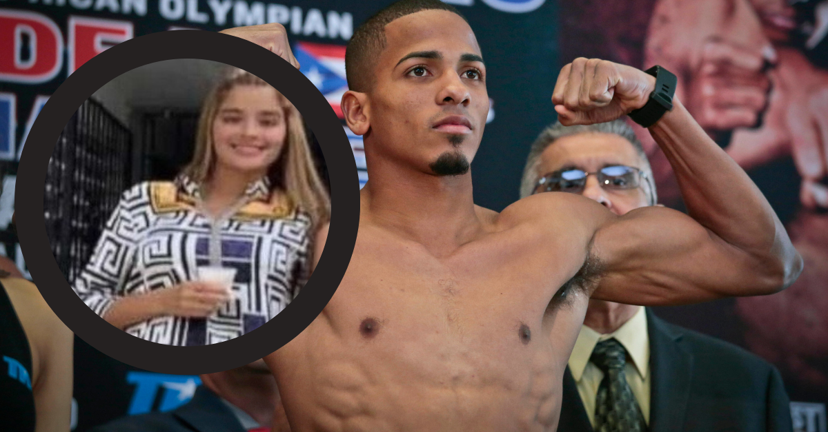 Puerto Rican boxer Felix Verdejo poses after his weigh-in at Madison Square Garden in New York, June 10, 2016. A jury on Friday, July 28, 2023, found Verdejo guilty on two of four charges in the murder of Keishla Rodríguez Ortiz . (Image of Verdejo-Sánchez: AP Photo/Bebeto Matthews, File; inset of Rodríguez Ortiz: the Commonwealth of Puerto Rico)