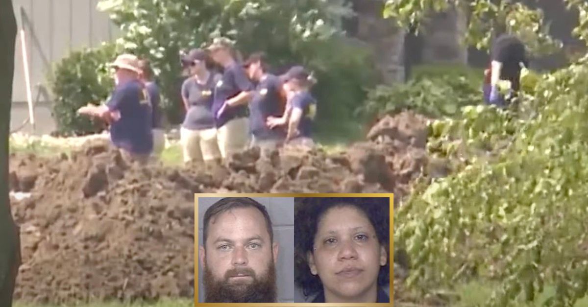 Michael Hendricks and Maggie Ybarra (Jackson County Sheriff's Office); Authorities excavating site where victim's remains were found (Fox4KC screenshot)