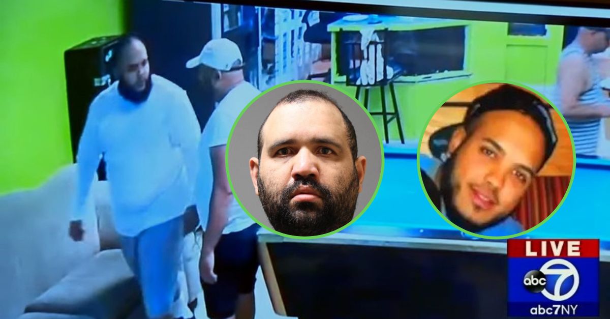 Alejandro Vargas-Diaz, left inset, and Albert Luis Rodriguez-Lopez. (Vargas-Diaz mugshot from Suffolk County District Attorney, Rodriguez-Lopez photo and pool hall screenshots from Eyewitness News ABC7NY)