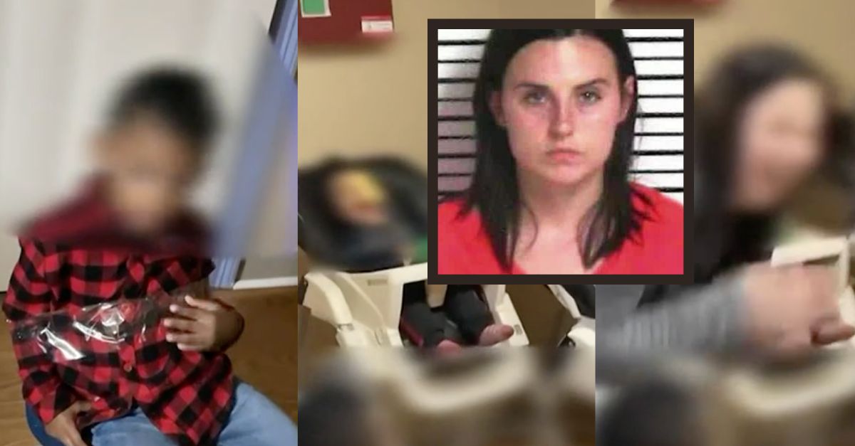 Alyssa Eve Dupre (R) appears in a mugshot, inset, against several filmed child abuse and cruelty incidents