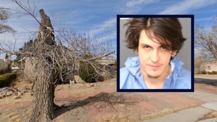 Clayton Garcia appears inset against the house where he used to live with his father in Albuquerque, N.M.