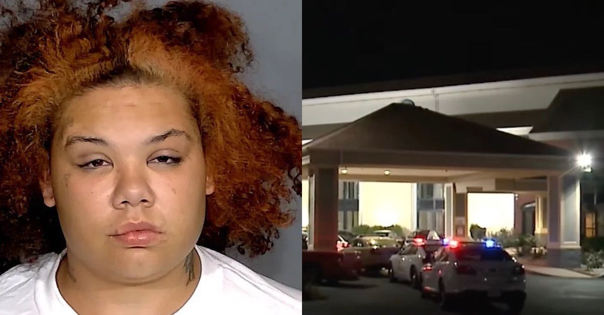 Sharon C. Key (IMPD) and the Days Inn where she allegedly stabbed her 1-year-old niece (YouTube:WXIN screenshot)