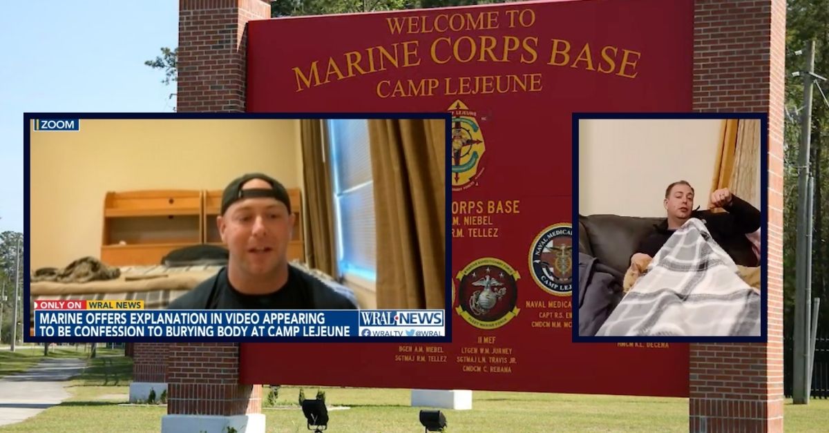 Sgt. Jonathon Fehr appears in two images inset against Camp Lejeune