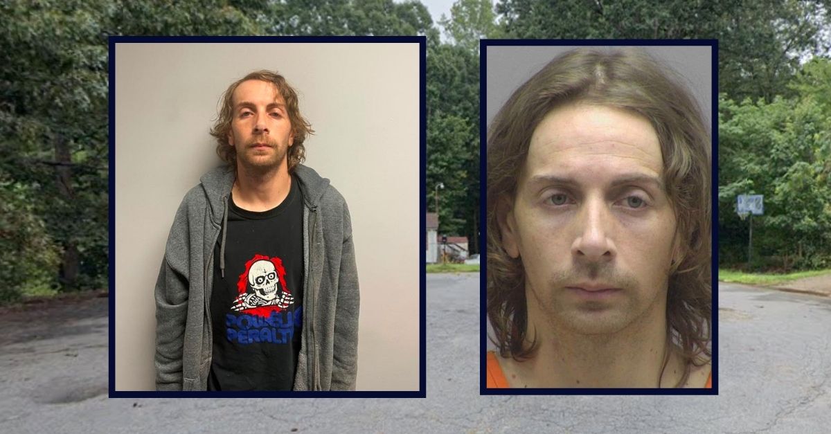 Michael Steven Ricker appears in two separate booking photos inset against an image of a residence where he was arrested for murder.