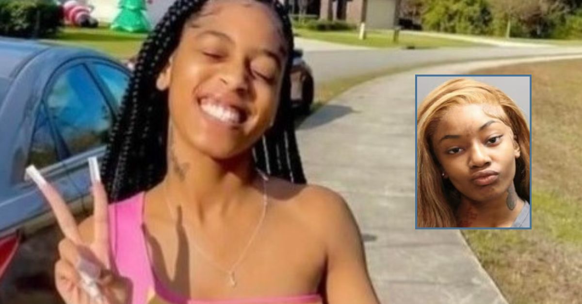 Background: Aniyah Womack, who was killed after being shot with a prop rifle in May, smiles in family photo shared by the Jacksonville County Sheriff's Office. Inset: Mariah Clayton booking photo.