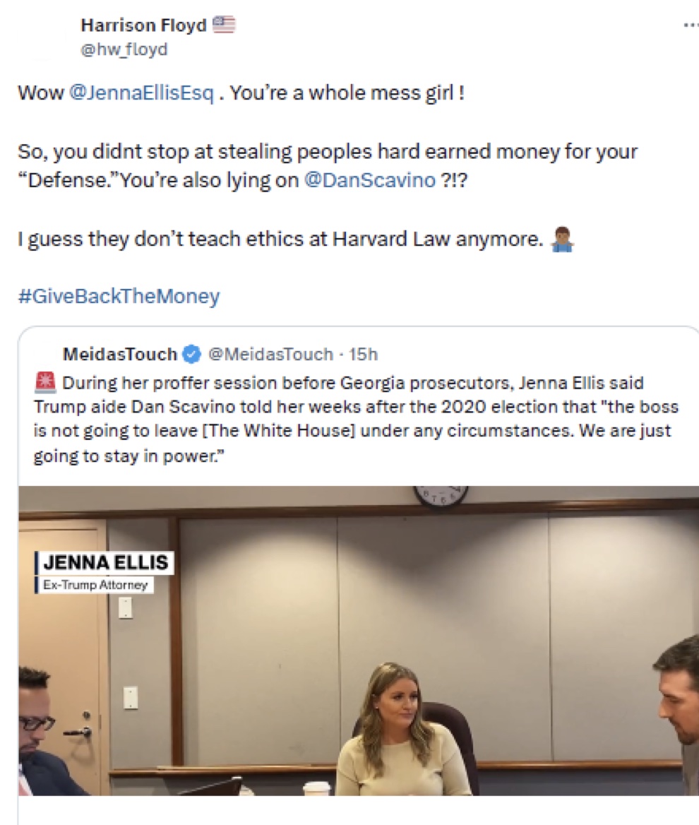 Harrison Floyd post about Jenna Ellis