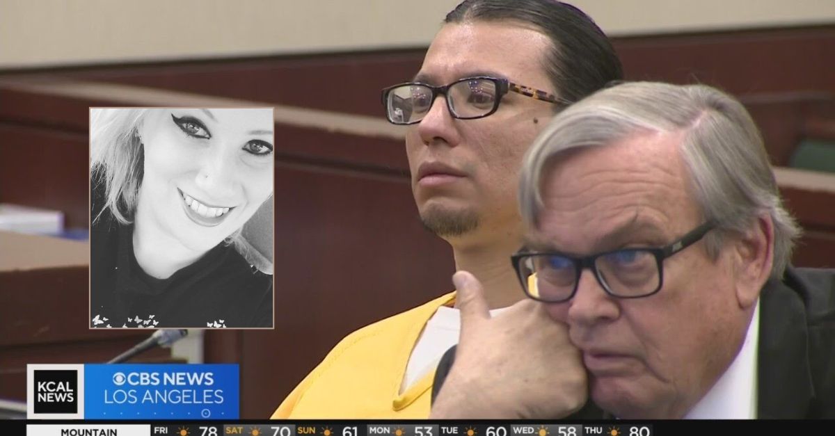 Vicente David Romero, in yellow jumpsuit, was sentenced to 15 years to life in prison for the fentanyl murder of Kelsey King, inset (King photo from Riverside County District Attorney