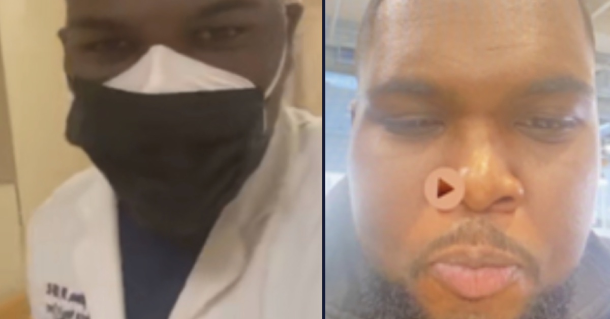 Herman Brightman allegedly pictured in lab coat and mask (left), (right) in an image wearing scrubs.