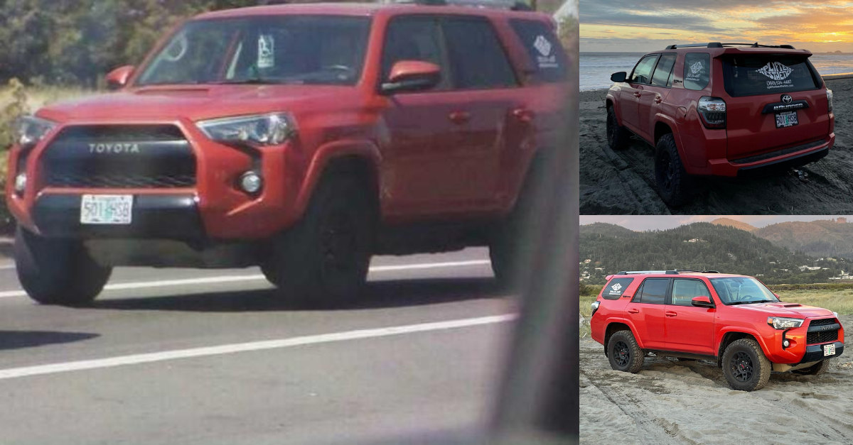 Police on Jan. 30, 2024, suggested that murder suspect Analiese Golde could be driving this 2015 burnt orange Toyota 4Runner with the Oregon license plate 501HSB. (Images: Portland Police Bureau)