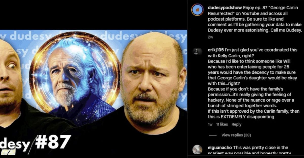 A screengrab from Instagram contained in the lawsuit brought against Dudsey by the estate of George Carlin, depicting the rollout of the AI special.