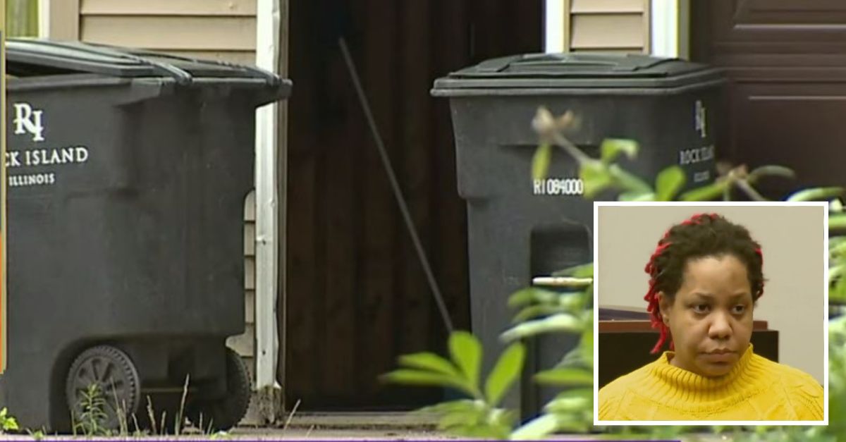 Sushi Staples and the trash can outside of her home (WQAD screenshots)