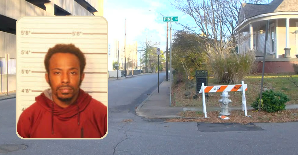 Julian Durrell Summers murdered his roommate, Bruce Jefferies, and left his body near this intersection in Memphis, Tennessee. (Mug shot: in inset Shelby County Jail; screenshot of the scene: WMC)