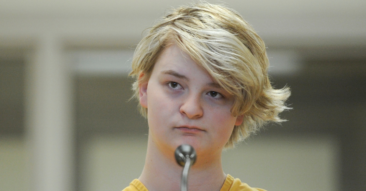 Denali Brehmer stands at her arraignment in the Anchorage Correctional Center in Anchorage, Alaska, on June 9, 2019. (Bill Roth/Anchorage Daily News via AP, File)