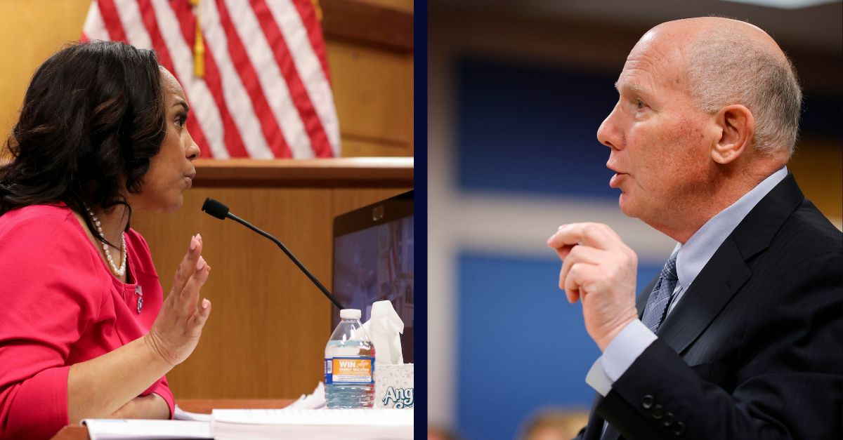 Fulton County District Attorney Fani Willis, on the left; Attorney Steve Sadow, former President Donald Trump