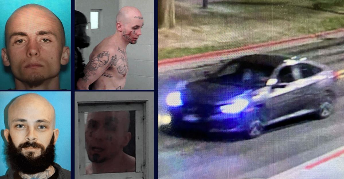 Skylar Meade, top left and top and bottom center, and Nicholas Umphenour, bottom left, face charges in an escape from a hospital in Idaho. (Photos from Boise police)