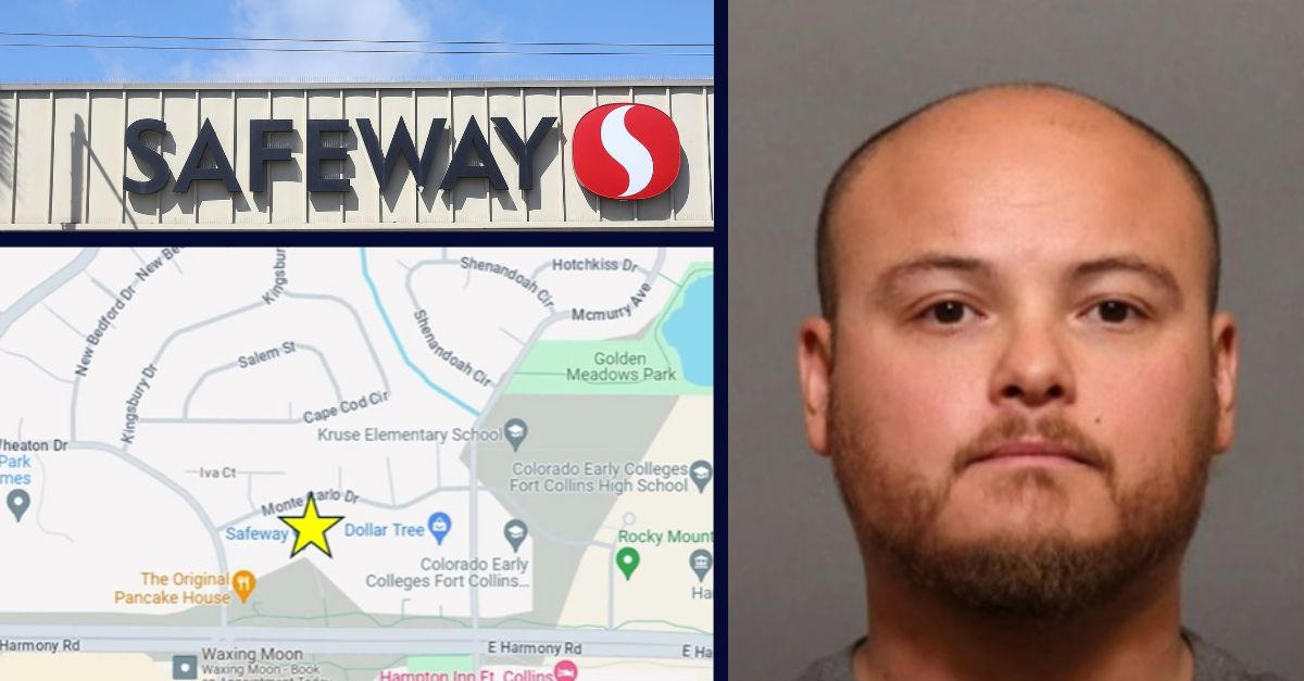 From top left clockwise: A Safeway in San Francisco, Calif. September 13, 2018. (Lea Suzuki/San Francisco Chronicle via AP)/ Stephen Masalta booking photo Larimer County Jail/ GoogleMaps image of Safeway in Colorado where Masalta once worked and is accused of exposing himself. 