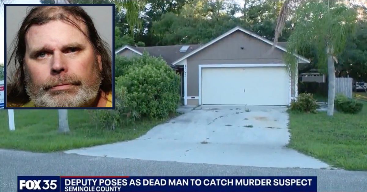 Corie Gene Phillips (Seminole County Sheriff's Office) and the home where he was arrested in a sting operation (WBRW/YouTube screenshot)