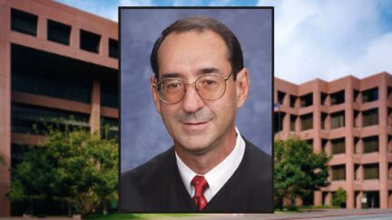 Background: Edward J. Schwartz U.S. Courthouse in San Diego, Calif. Inset: U.S. District Judge Robert Benitez (via U.S. Courts.)