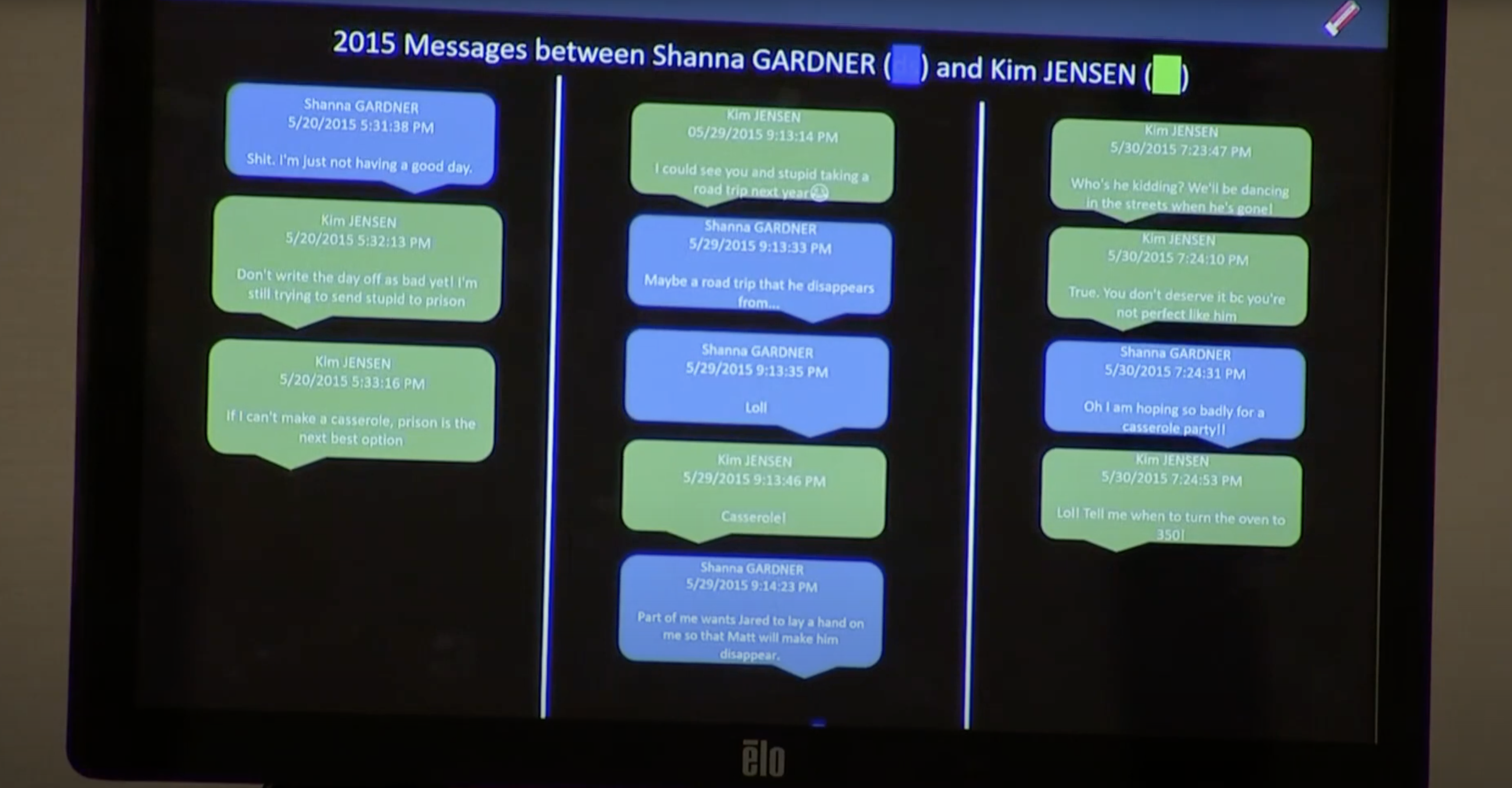 Shanna Gardner and Kim Jensen 2015 text exhibit (YouTube/First Coast News screengrab)