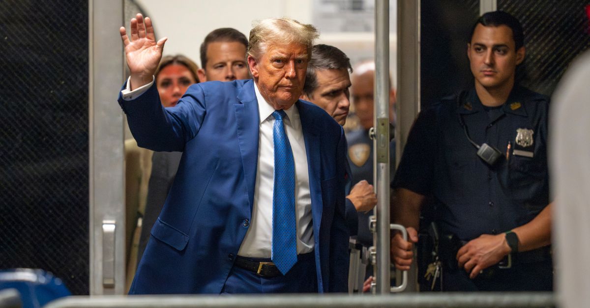 Former President Donald Trump returns from lunch to his trial at the Manhattan Criminal court, Monday, May 20, 2024, in New York. (Steven Hirsch/New York Post via AP, Pool)