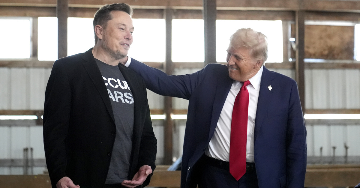 Elon Musk, on the left; embraced by Donald Trump, on the right.