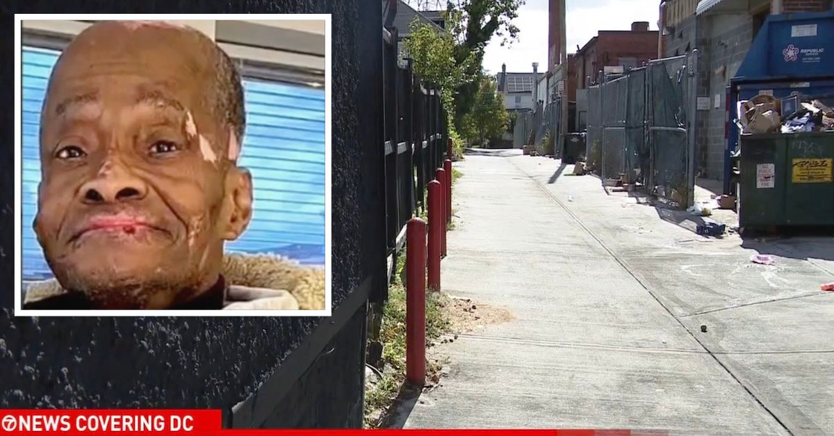 Inset: Reggie Brown (Brown family). Background: The alley where he was allegedly beaten to death by five teen girls (WJLA).