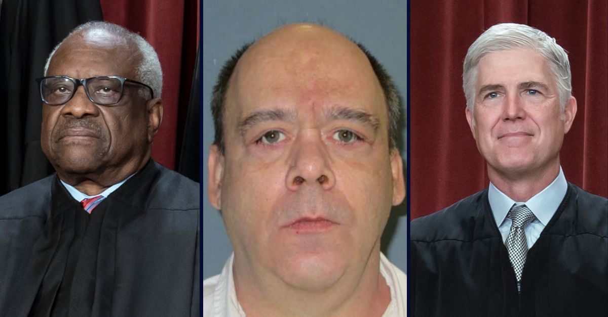 Left: Justice Clarence Thomas (Photo by Erin Schaff/Pool/Getty Images); Center: Joseph Clifton Smith (Alabama Dept. of Corrections). Right: Justice Neil Gorsuch (Erin Schaff-Pool/Getty Images).