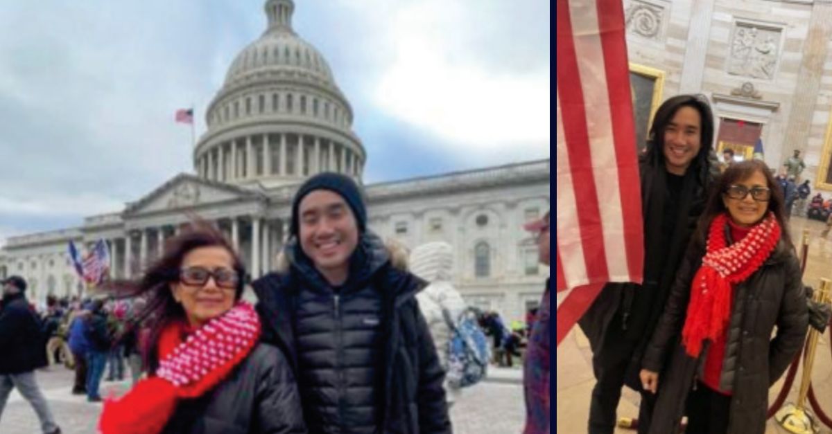 Left: Jan. 6 rioter Antony Vo with his mom Annie Vo at the U.S. Capitol (Department of Justice). Right: Antony Vo and his mom Annie Vo inside of the Capitol building (DOJ). 