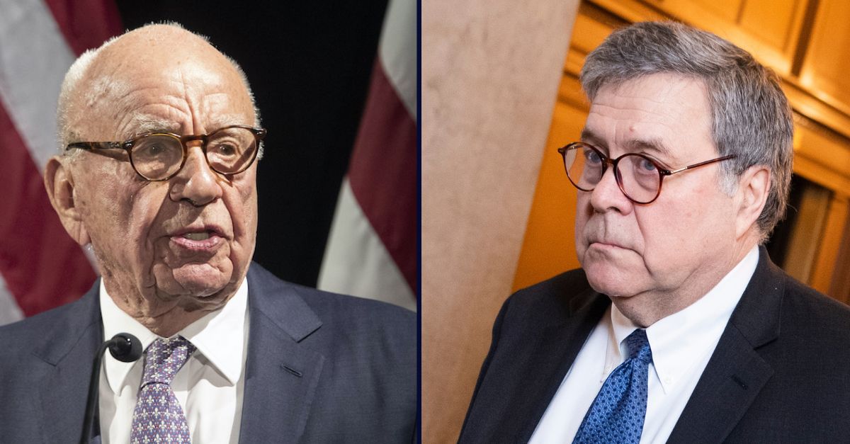 Left to right: Rupert Murdoch and Bill Barr.