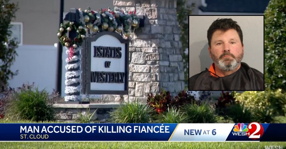 Inset: Timothy Hyder (Osceola County Jail/WOFL). Background: The St. Cloud community where Timothy Hyder and his wife lived (WESH/YouTube).