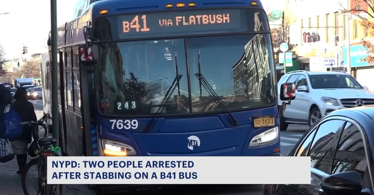 One of the southbound B41 buses that Ian Bascombe was driving when he stabbed passenger Quentin Branch (News 12/YouTube).