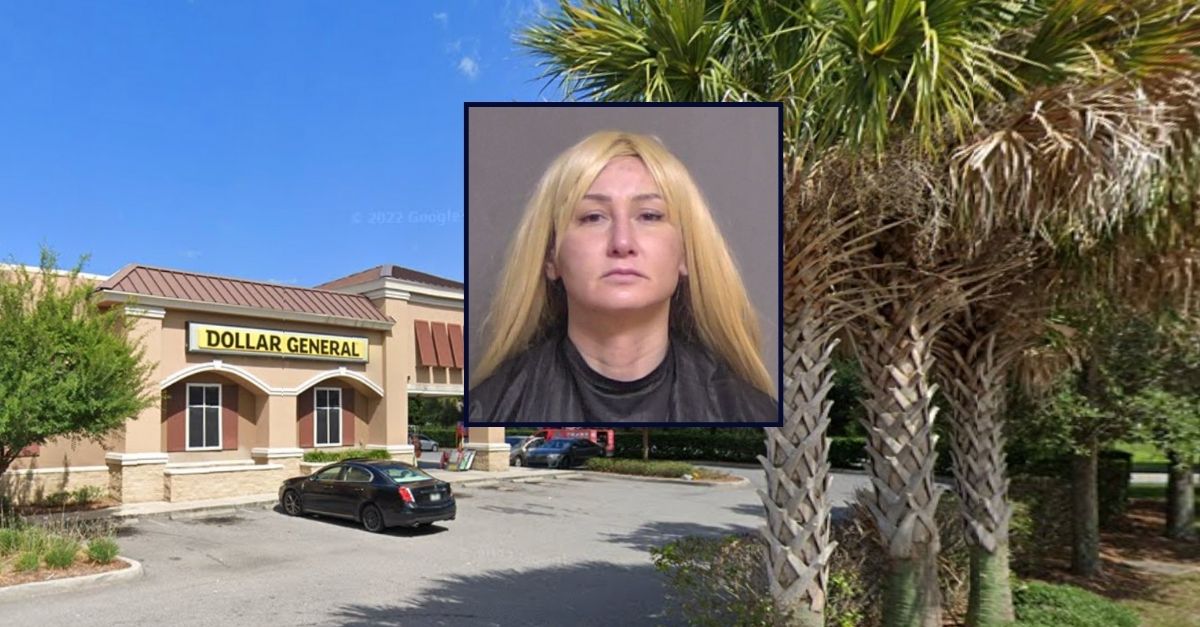 Maria Gritsaev appears inset against an image of a Dollar General in Florida.