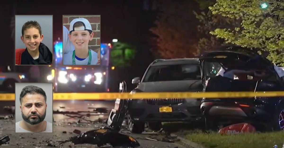 Insets, clockwise from top left: Ethan Falkowitz, Drew Hassenbein and Amandeep Singh. Background: The crash scene (WABC).