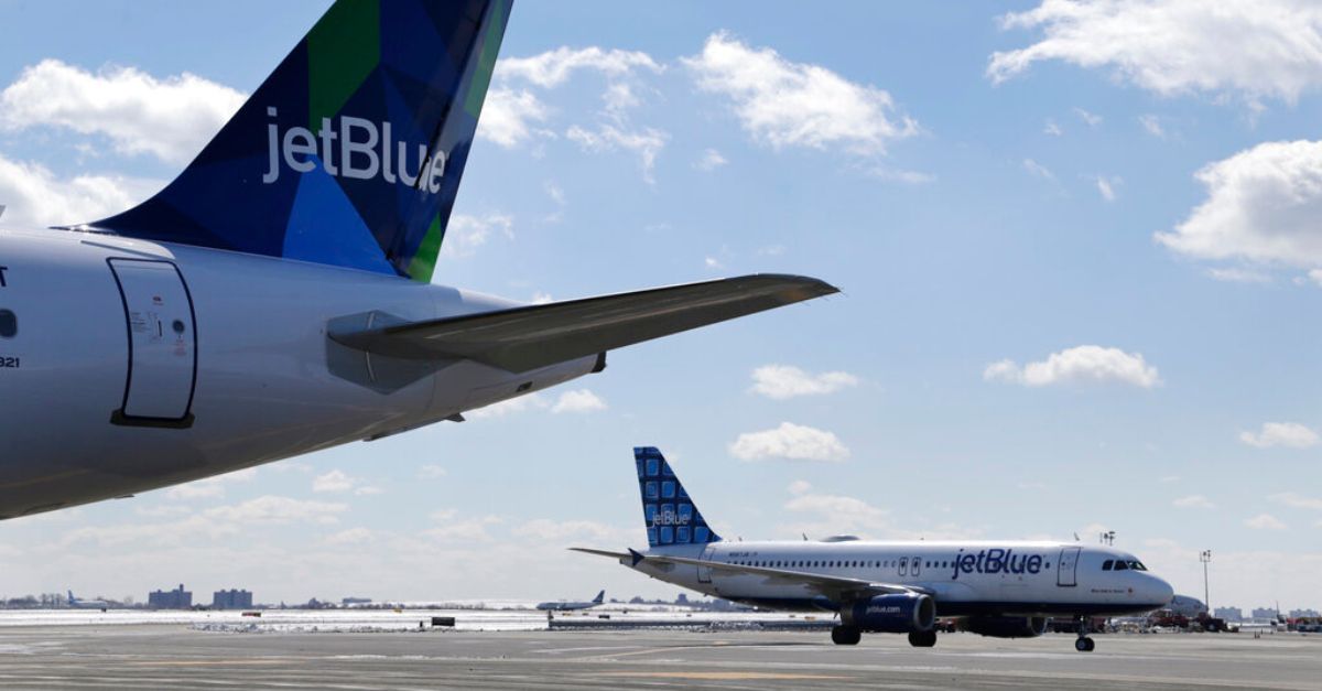 JetBlue airplanes on the tarmac at John F. Kennedy International Airport in New York, Thursday, March 16, 2017. (AP Photo/Seth Wenig)