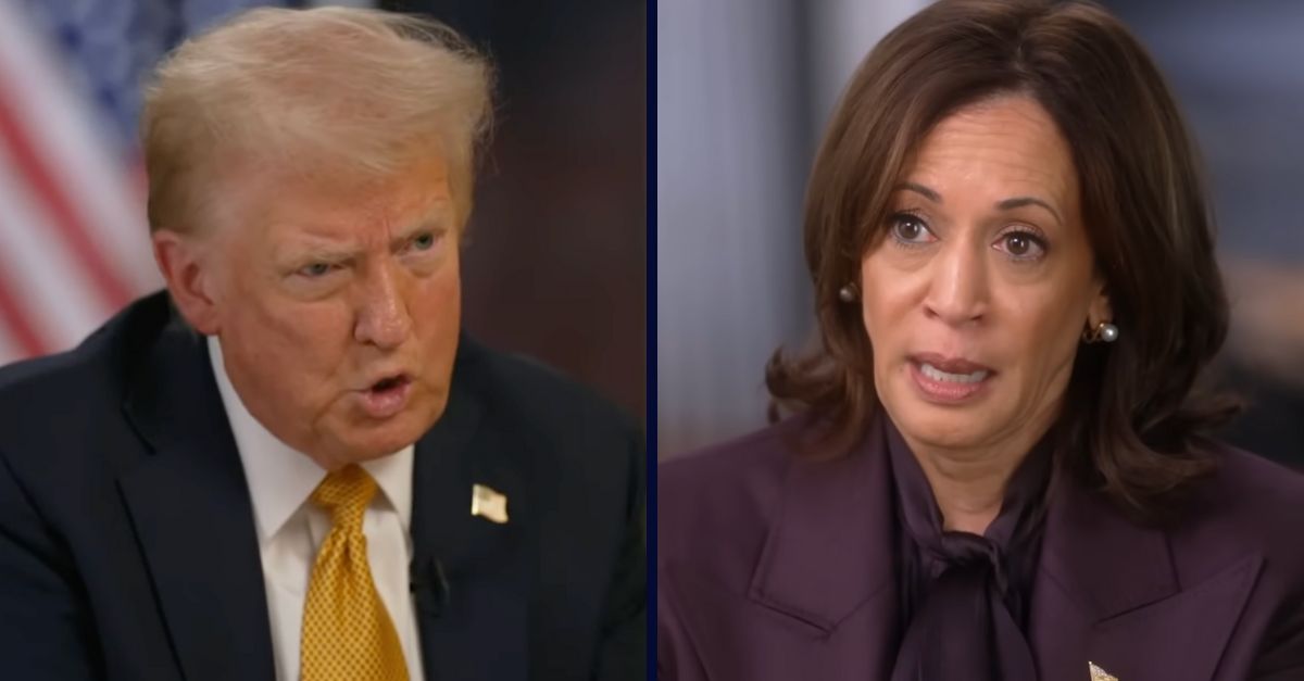 Left: President-elect Donald Trump on "Meet the Press" Sunday, Dec. 8, 2024 (NBC News/YouTube). Right: Vice President Kamala Harris interviewed on "60 Minutes" in a video posted Oct. 7, 2024 (60 Minutes/YouTube).