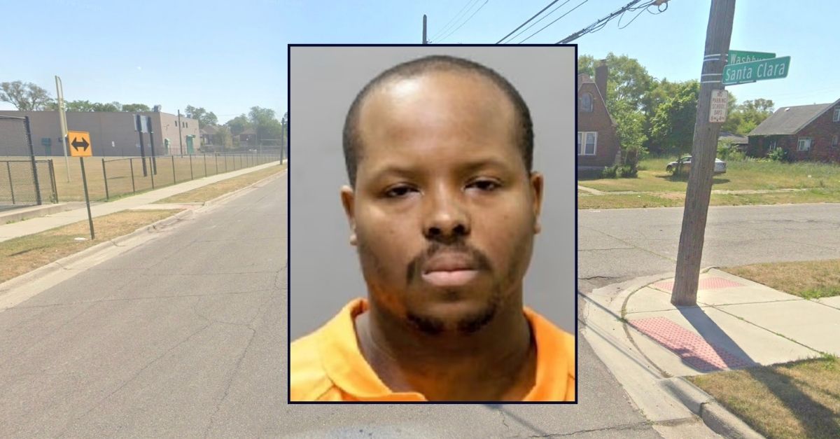 Inset: Desuan Travon Ross (Wayne County Jail). Background: The intersection where Ross allegedly killed his girlfriend on Valentine