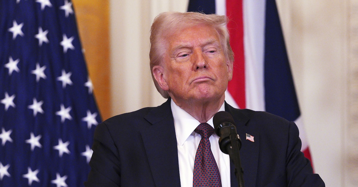 U.S. President Donald Trump speaks during a joint press conference with Britain