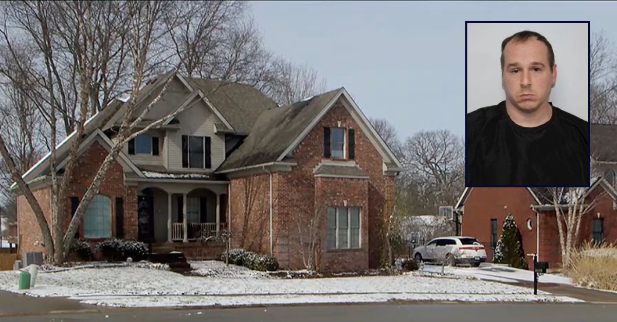 Inset/ Taylor Meyer (Jeffersonville Police Dept.). Background/ The home where Meyer allegedly killed his wife on Valentine