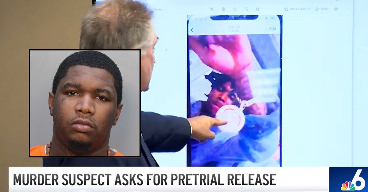  Prosecutors showing the selfies that Marcuss Ealy allegedly took with a execution  victim's golden  medallion (WTVJ). 