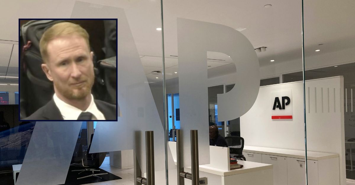 Zachary Young appears inset against an image of the Associated Press offices.