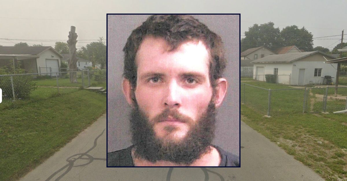 Inset: Neil McCaffery (Delaware County Jail). Background: The area in Muncie, Indiana where McCaffery allegedly abused his infant daughter (Google Maps).
